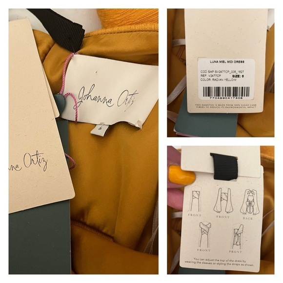 JOHANNA ORTIZ Luna Miel Dress Midi Yellow Sz 6 Strapless Convertible Wrap NWT - Picture 14 of 15